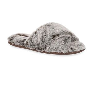 Joyspun Mink Gray Faux Fur X Band Slide On Woman’s Slippers